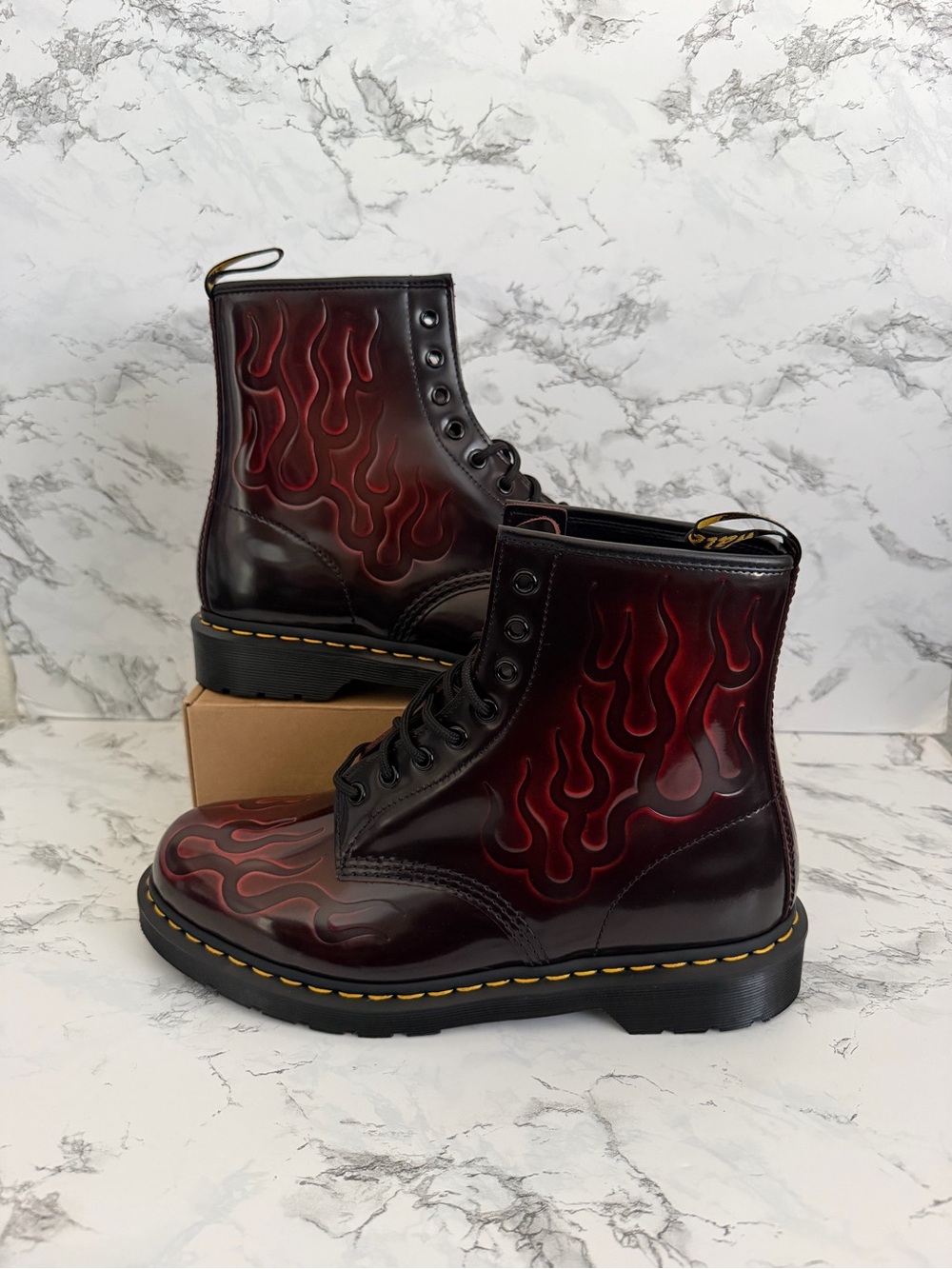 Dr. Martens 1460 Inferno Arcadia Flame Cherry Red Boots Combat Lace Men Size 12